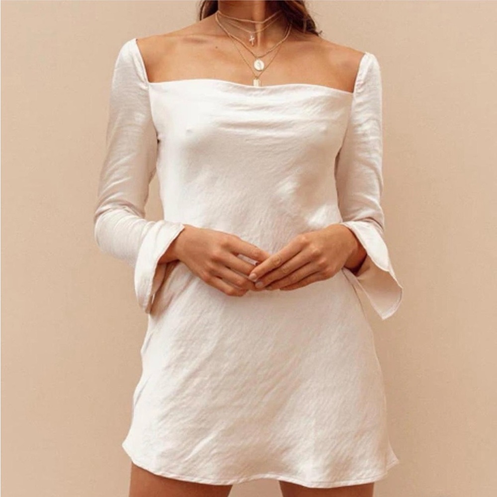 Princess Polly Champagne Satin Cowl Neck Long Sleeve Mini Dress US 0